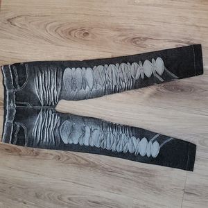 Demin Print Cut Out Leggings